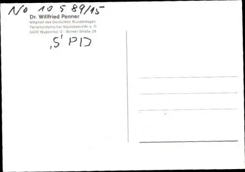 Ak Politiker Willfried Penner, SPD, Autogramm