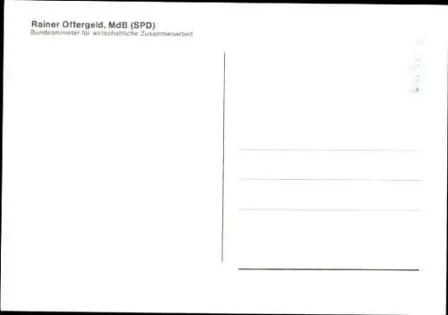 Ak Politiker Rainer Offergeld, Bundesminister für wirtschaftliche Zusammenarbeit, Autogramm