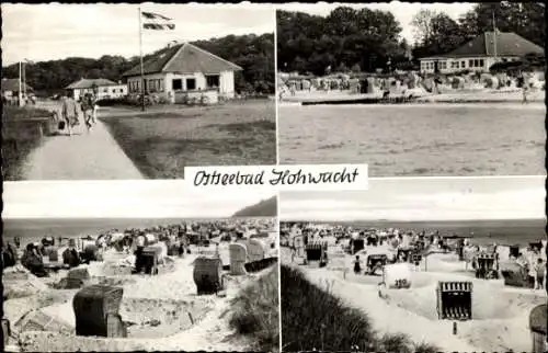 Ak Hohwacht an der Ostsee, Teilansichten, Strand, Gebäude