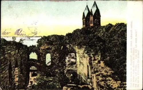 Ak Kaiserswerth Düsseldorf am Rhein, Ruine, Kirche, Restaurant zum Burghof