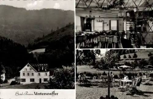 Ak Ottenhöfen im Schwarzwald, Hotel Unterwasser, Bes. H. Porsch, Aussen- und Innenansicht, Garten