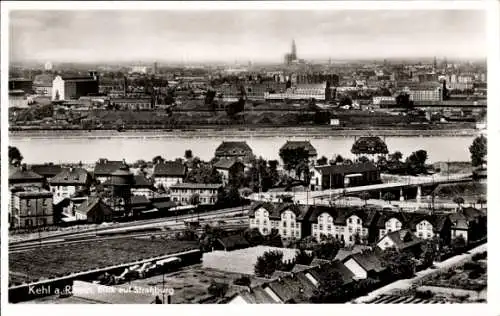 Ak Kehl am Rhein, Blick über den Ort nach Straßburg