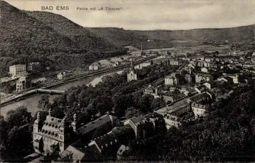 Ak Bad Ems an der Lahn, Teilansicht, 4 Türme