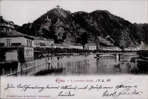 Ak Bad Ems an der Lahn, Blick von verdeckter Brücke, Teilansicht