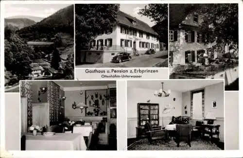 Ak Unterwasser Ottenhöfen im Schwarzwald, Gasthaus Pension zum Erbprinzen, Gastraum