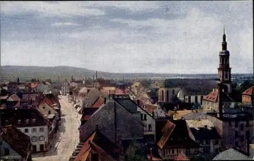 Ak Offenburg in Baden Schwarzwald, Blick über die Dächer der Stadt mit Kirchturm