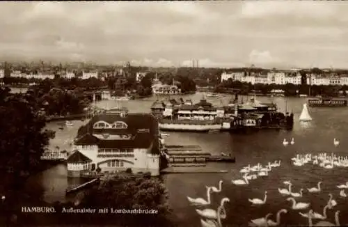 Ak Hamburg, Außenalster, Lombardsbrücke, Schwäne