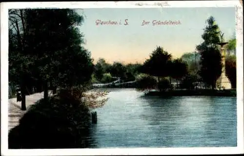 Ak Glauchau an der Zwickauer Mulde in Sachsen, Blick auf Gründelteich