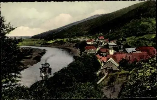 Ak Rühle Bodenwerder an der Weser, Teilansicht, Schiff