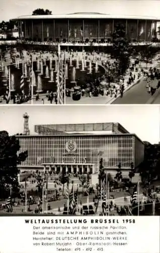 Ak Brüssel, Weltausstellung 1958, amerikanischer und russischer Pavillon