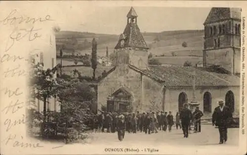 Ak Ouroux Rhône, Kirche, Menschen