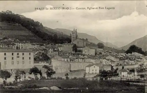 Ak Prats de Mollo Pyrénées Orientales, Caserne, Eglise, Fort Lagarde