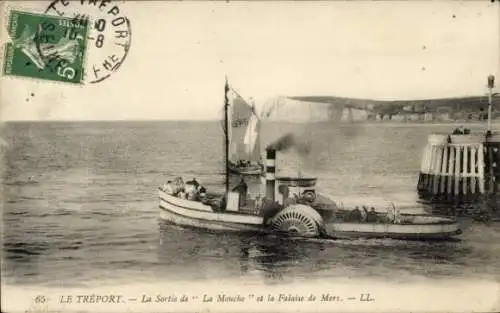 Ak Le Tréport Seine Maritime, La Sortie de La Mouche, Falaise de Mers