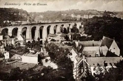 Ak Clausen Luxemburg, Teilansicht mit Viadukt