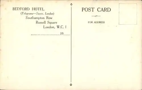 Ak London City England, Southampton Row, Russell Square, Bedford Hotel, Dining Room, Exterior