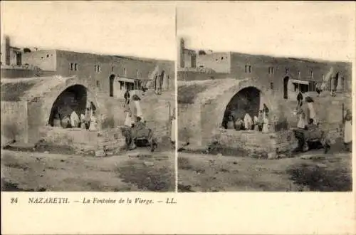 Stereo Ak Nazaret Nazareth Israel, Brunnen der Jungfrau