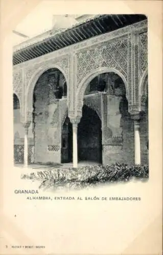 AK Granada Andalusien Spanien, Alhambra, Eingang zur Halle der Botschafter