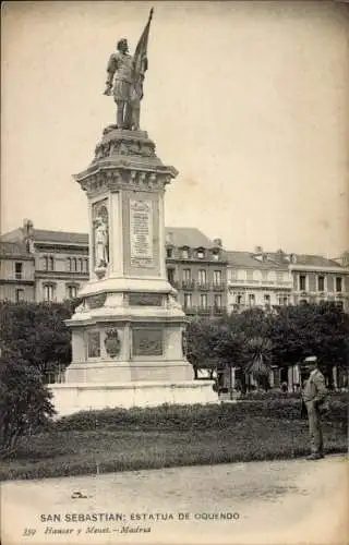 Ak Donostia San Sebastian Baskenland, Statue von Admiral Oquendo