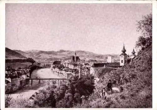 Künstler Ak Alt, F., Steyr in Oberösterreich, Panorama vom Ort