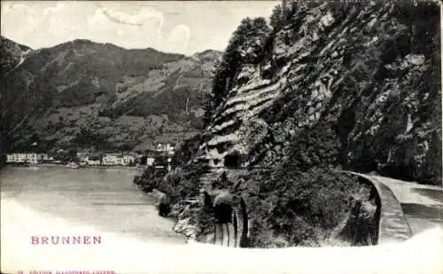 Ak Brunnen Kt Schwyz, Teilansicht, Felsen