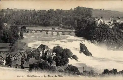 Ak Schaffhausen Stadt Schweiz, La Chute du Rhin, Flusspartie, Brücke, Ort