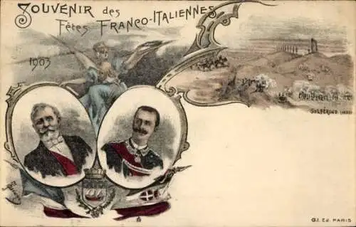 Ak Fetes Franco-Italiennes, Emile Loubet, Victor Emanuel III