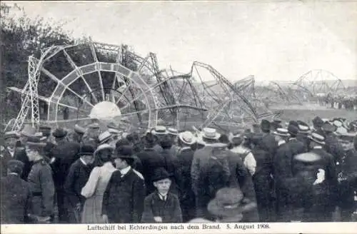 Ak Leinfelden Echterdingen auf den Fildern, Luftschiff nach dem Barnd 1908