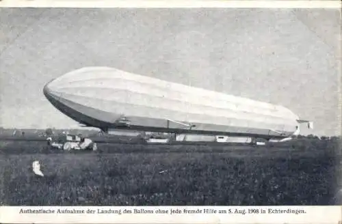 Ak Leinfelden Echterdingen auf den Fildern, Landung des Ballons 1908, Luftschiff, Zeppelin