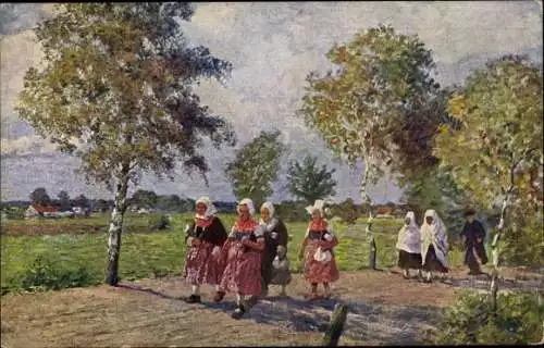 Künstler Ak Krause, Wilhelm, Wendischer Kirchgang, Nr. 605, Trachtenbilder a. d. Oberlausitz