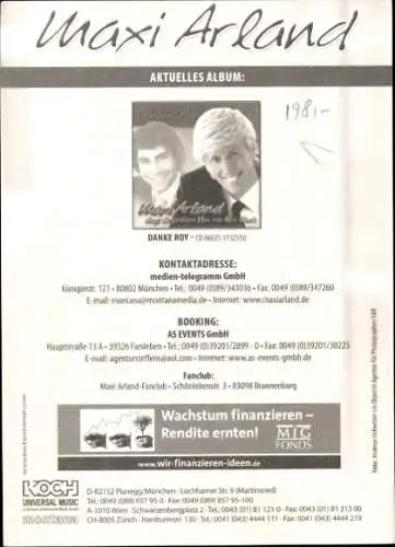 Ak Sänger Maxi Arland, Portrait, Autogramm