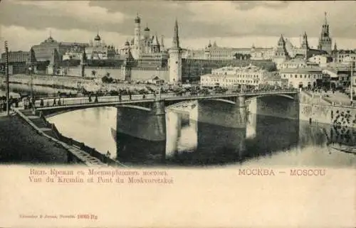 Ak Moskau Russland, Kreml, Moskvoretzkoi-Brücke