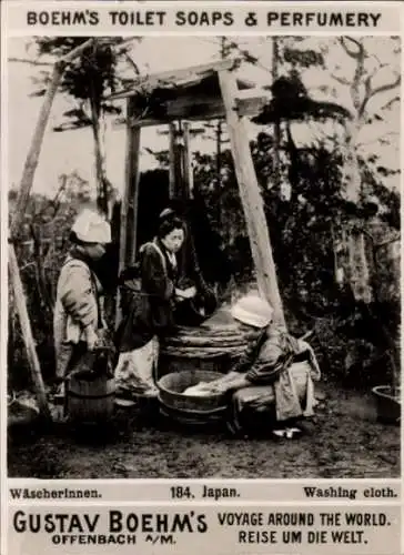 Foto Japan, Wäscherinnen, Reklame Boehm's Toilet Soaps