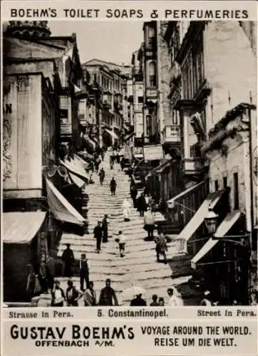 Foto Konstantinopel Istanbul Türkei, Straße in Pera, Reklame Boehm's Toilet Soaps