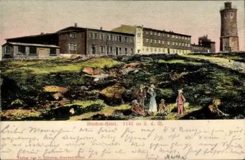 Relief Ak Brocken im Harz, Hotel, Turm