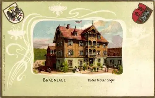 Präge Jugendstil Wappen Litho Braunlage im Oberharz, Hotel blauer Engel