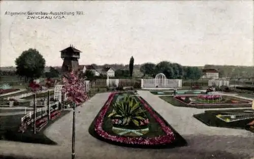 Ak Zwickau in Sachsen, Allgemeine Gartenbauausstellung 1911, Blumenbeete