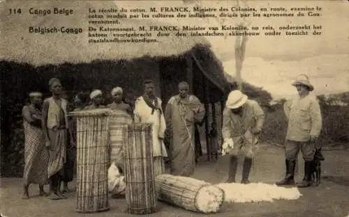 Ganzsachen Ak Zaire Belgisch Kongo, Baumwollernte, Herr Franck, Minister für Kolonien