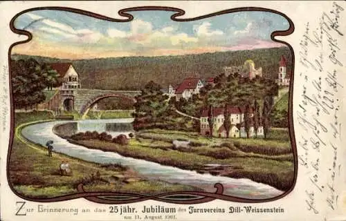 Passepartout Ak Dill Weißenstein Dillweißenstein Pforzheim Schwarzwald, Turnverein 25. Jubiläum 1901