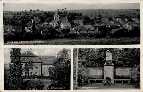 Ak Obbach Euerbach in Unterfranken, Gesamtansicht, Erholungsheim, Kriegerdenkmal