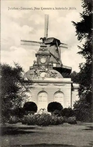 Ak Potsdam in Brandenburg, Sanssouci, neue Kammern, historische Mühle