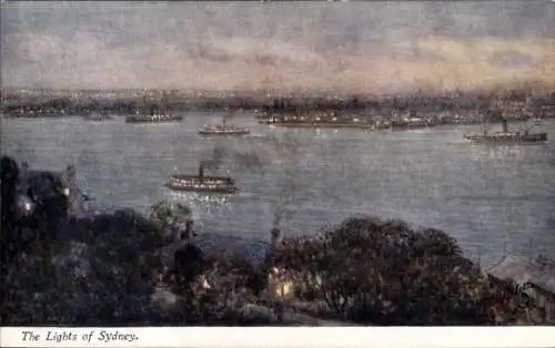 Künstler Ak Sydney Australien, Hafen, Panorama bei Nacht
