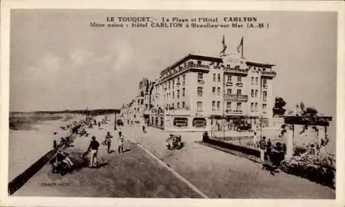 Ak Le Touquet Paris Plage Pas de Calais, Strand, Hotel Carlton