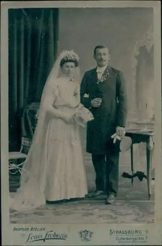 Kabinett Foto Strasbourg Straßburg Elsass Bas Rhin, Brautpaar, Hochzeit, Portrait