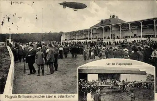 Ak Rotthausen Gelsenkirchen Westfalen, Flugplatz, Zeppelin, Flugzeughalle