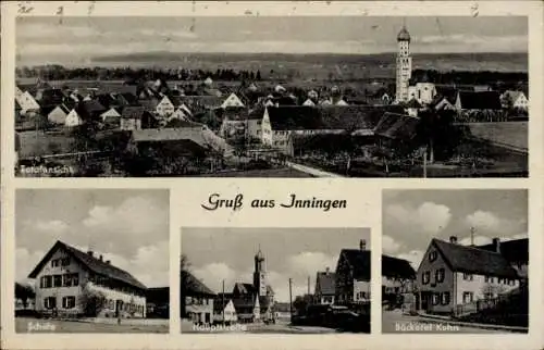 Ak Inningen Augsburg in Schwaben, Hauptstraße, Schule, Bäckerei Kuhn