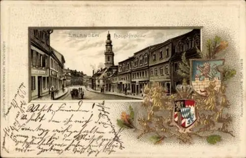 Präge Wappen Litho Erlangen in Mittelfranken Bayern, Hauptstraße