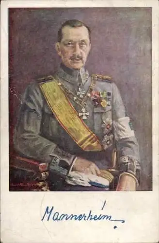 Künstler Ak Carl Gustaf Emil Mannerheim, Oberbefehlshaber der finnischen Armee, I. WK