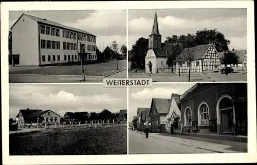 Ak Weiterstadt in Hessen, Teilansichten, Kirche, Fachwerkhaus