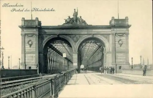 Ak Mannheim in Baden, Rheinbrücke, Portal