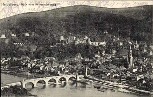 Ak Heidelberg am Neckar, Blick vom Philosophenweg, Gesamtansicht